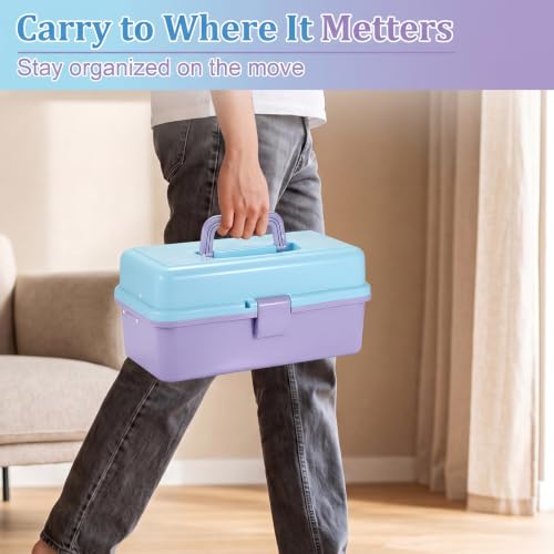 BTSKY 3-Layer Plastic Dividing Storage Box Craft Organizer and Storage - color: Blue+Purple