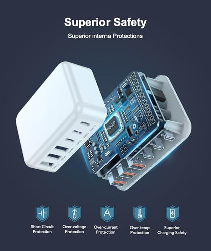Fast Charger Block, 100W Max Output 6-Port USB C Charging Station Hub Cube - color: White
