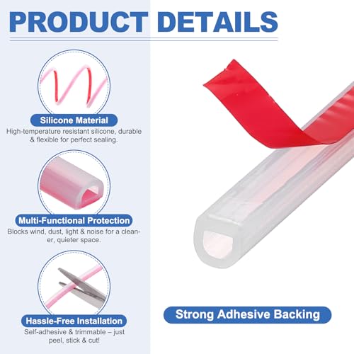 uxcell Weather Stripping Door Seal, 20 ft Self-Adhesive D-Shape Seal Strip Silicone Insulation Window Gap Filler for Door Frame Sealing Gap (3/16" W x 5/32" T, Clear) - size: 20 ft x 3/16" x 5/32"