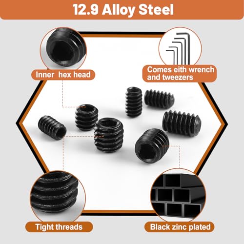 101-Piece Metric Set Screw Assortment Kit, M3-M8, 12.9 Alloy Steel - color: Black-Metric-101 Pcs