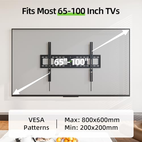 USX MOUNT Heavy Duty Fixed TV Wall Mount for 65-100 inch Flat TVs, Max Load 200 Lbs, Low Profile Bracket Fits 16" 18" 24" 32 inch Stud Spacing, Max VESA 800x600mm for Most 65 75 85 86 90 98 100 TVs - size: 65-100 inch