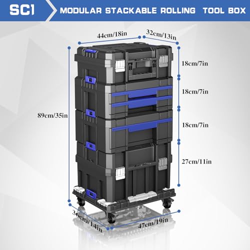 AIRAJ 5 Tier Stackable Tool Box with Wheels, Rolling Tool Box with Drawers