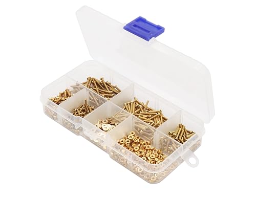 LBY 750pcs Machine Screws Assortment Kit, M2 Phillips Pan Head Bolts, 5 Sizes (with Nuts and Flat washers), Copper (Yellow) - size: M2