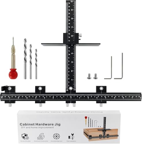 Cabinet Hardware Jig for Handles and Pulls,Aluminum Alloy Cabinet Door Handle Jig for Doors and Drawers,Adjustable Cabinet Handle Template Tool Door for Drawer Front Knobs Handles and Pulls