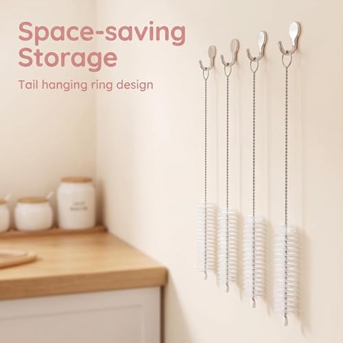 4 Pack Straw Cleaner Brush, Reusable Metal Handles Straw Cleaner Brush Extra Long for Stanley Mug 40, 30, 20 oz, 10mm Wide for Sippy Cup, Water Bottle and Tubes - color: Clear*4