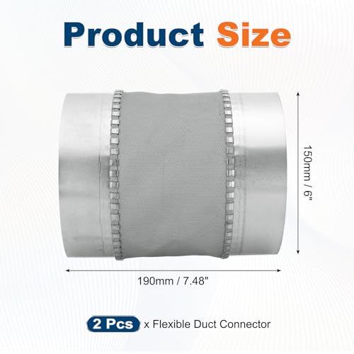 Flexible Duct Connector 6" Galvanized Steel Male Fit Silver 2Pcs - size: 6 Inch