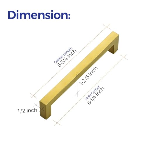 Ravinte Brushed Brass Cabinet Handles Square Pulls 6-1/4 Inch 30 Pack | Stainless Steel, Square Bar Grip, Drawer Pulls, Kitchen Cabinet Hardware, For Cupboards, Drawers, Dressers, Cabinets - color: Brushed Brass