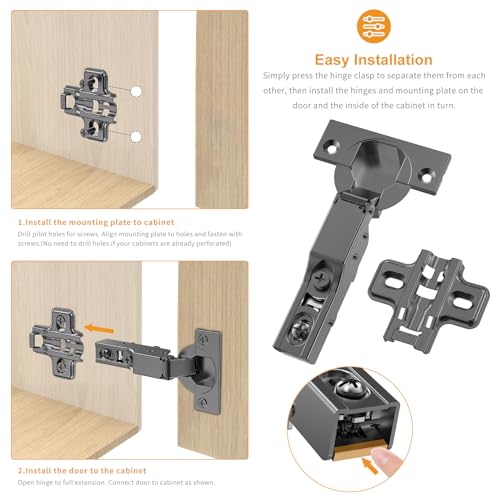 Chibery 10 PCS Half Overlay Soft Close Hinges, Clip ON Plate, 105 Degree, Silent Hydraulic, Self Closing, Black Frameless European Concealed Hinge for Kitchen Cabinet Door, Wardrobes, and Bookcases - color: Half Overlay, size: 10 Pack