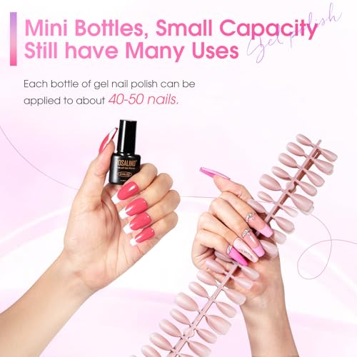 ROSALIND 30pcs All Seasons Gel Nail Polish Set with Base and Gel Top Coat | 26 Nude Blue Red Colors Gel Polish,3Pcs Glossy Matte Glitter Top Coat and Base Coat, Gel Nails art Kit, DIY Salon at Home - color: Rose Serise