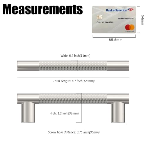 Brushed Nickel Knurled Cabinet Handles Kitchen Pulls 3.75 Inch 10 Pack - color: Brush Satin Nickel, size: 3.75" Hole Center