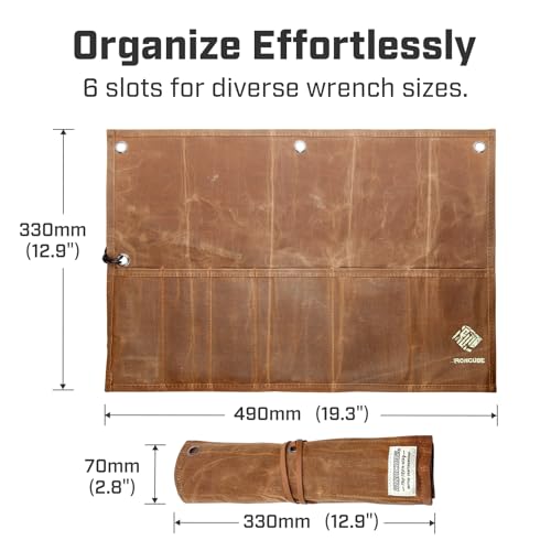 IRONCUBE Tool Pouch, Roll-Up Storage Bag for Hand Tools & Wrenches - style: 6 Pockets Wax Canvas