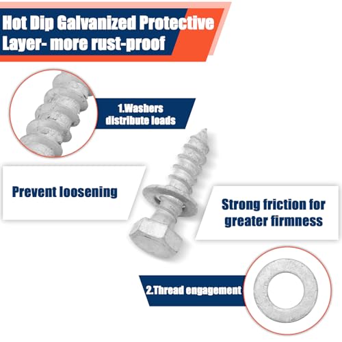 Tandefio 60 Pack 1/2'' x 2'' Lag Screw Bolts with Washer Galvanized - size: 1/2'' X 2''
