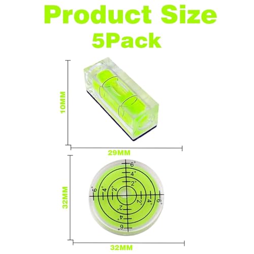 4PCS Mini Bubble Level 10×10×29mm(0.39x0.39x1.14in),2Pack Round Level 32x7mm(1.26x0.27in) Small Leveler Tool - size: 4pcs 10x10x29mm+2pcs 32x7mm