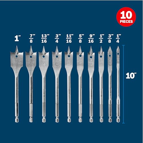 BOSCH SB0010 10-Piece Chisel-Point Spade Bit Assorted Set
