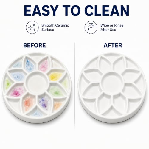 7 Inch Ceramic Watercolor Palette, Round White Flower Paint Tray