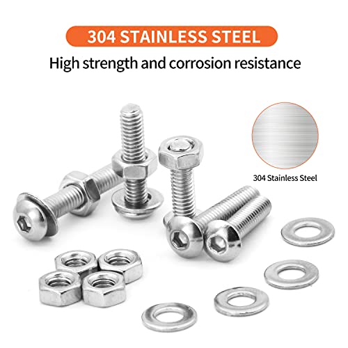 400PCS M4 x 5/6/8/10/12/14/16/18/20/25mm Button Head Socket Cap Screws Bolts and Nuts Flat Washers Assortment Kit, 304 Stainless Steel, Metric Machine Fully Thread, Allen Hex Drive - size: M4 Button Head (400PCS)