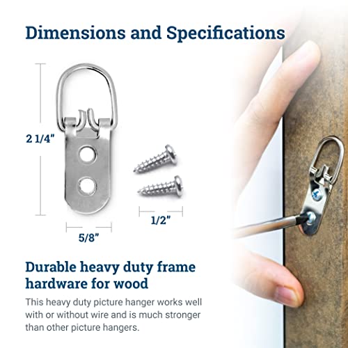 PHS 2 Hole Heavy Duty D-Ring Hangers, Holds 40 lb, 50 Pack with Screws - size: 50 Pack