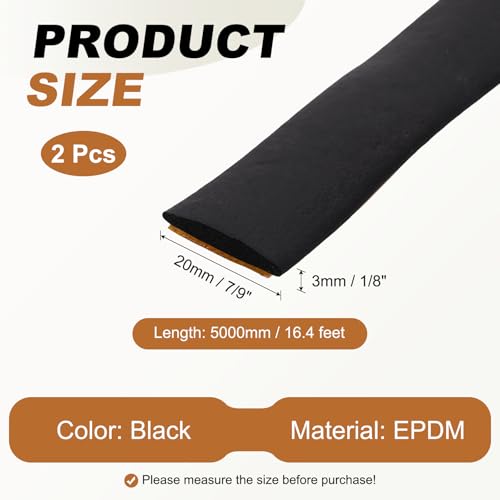 PATIKIL 16.4FT Solid Rubber Weather Stripping, 2Pcs 7/9" W x 1/8" H Self Adhesive D Shape EPDM Rubber Seal Strip Gasket for Door Frame Window Insulation RVs Furniture Cabinets, Black - size: 16.4FT x 7/9"W x 1/8"H