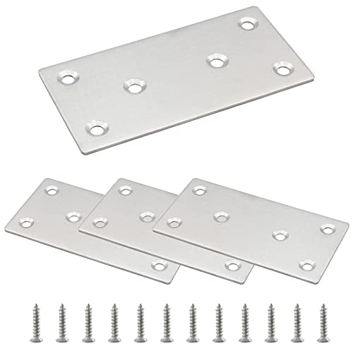 4pcs Metal Flat Straight Brace Bracket, 4'' x 2'' (L x W) , Silver - size: 4'' x 2''/ 100mm x 50mm, style: Silver-4pcs