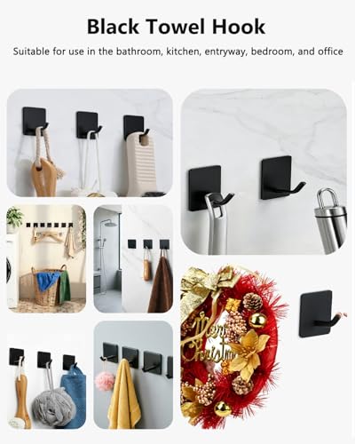 Stick On Towel Hooks for Bathroom, Heavy Duty Self Adhesive Wall Hooks, Waterproof No Drill Hangers for Kitchen Bedroom, 4 Pack Black - color: Black-4Pcs