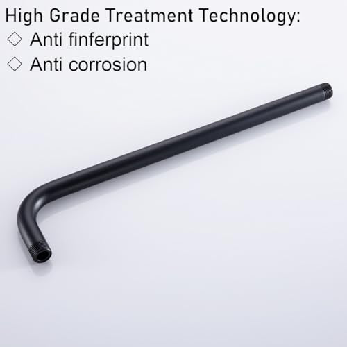 RANDOM 16 Inch Shower Arm with Flange,Stainless Steel 90 Degree Rain Shower Head Extension Arm,Wall-Mounted Shower Head Arm for Fixed Shower Head,Matte Black.RD91018-16MB - color: 16″ Matte Black(Round Flange)