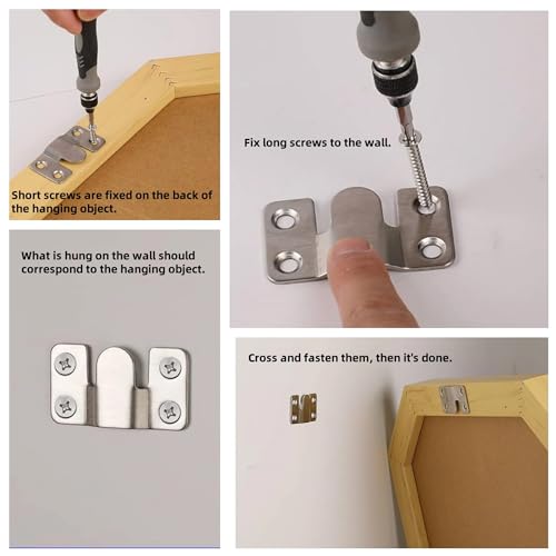 4 Pairs Large Silver Stainless Steel Interlocking Flush Mount French Cleat Hangers – Hidden Hardware for Frames, Furniture, Beds, Mirrors, Photos, Paintings, etc.