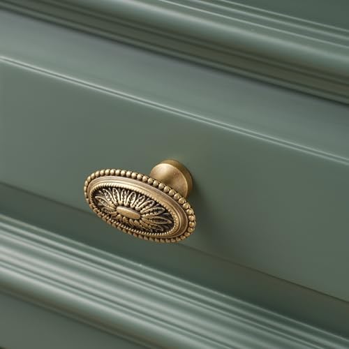 5 Pack | Cabinet Knobs | Solid Brass | 1-3/4 Inch Diameter | Brushed Antique Brass |Classic Cabinet Knobs for Furniture Kitchen ＆ Bathroon Fixture - size: 1-3/4 Inch Knob