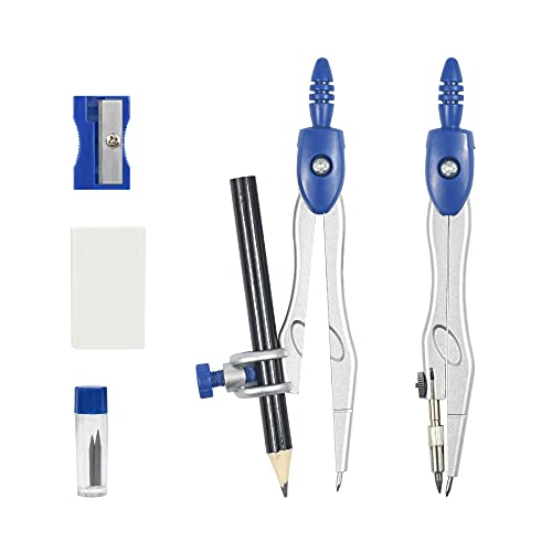 Unjoo Geometry Set 10 Pcs Student Supplies,Protractor and Compass,Navy Blue - color: Navy Blue