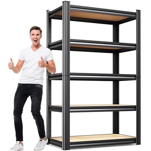 71" H x 28" W x 12" D Garage Shelving for Home & Garage Organization, 5-Tier Adjustable Metal Storage Rack for Tools, Storage Bins & Household Essentials, Utility Shelf for Garage, Pantry - size: MDF/28"Wx12"Dx71"H