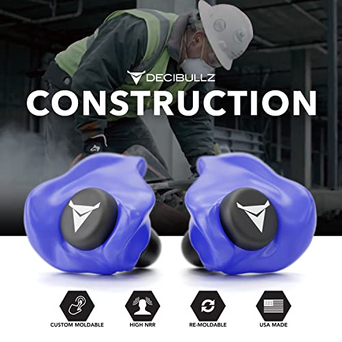 Decibullz Custom Molded Ear Plugs, 31dB NRR Shooting Ear Protection (Blue) - color: Blue