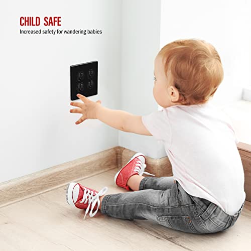 ENERLITES Screwless Double Duplex Outlet Covers Wall Plate, 1 Pack, Black - color: Black, size: Screwless