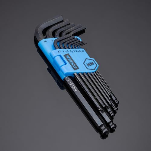 NEIKO 01100A Metric Allen Wrench Set, 13 Piece Ball End Hex Key Set, Long Allen Keys 1.27mm to 10mm Hex Wrench Set for Bike Bicycle Repair, Black Oxide Chrome Vanadium, Hanging Storage Case - size: Metric - 13pc