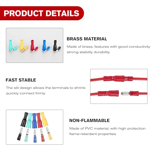 Nilight 200PCS Bullet Terminals Wire Connectors AWG 22-14 - color: 200PCS Bullet Terminals