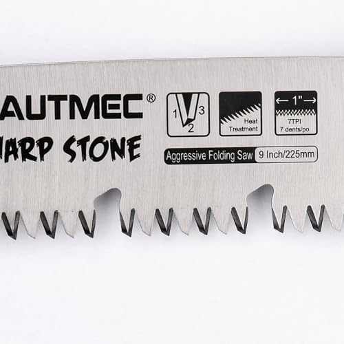 HAUTMEC 9 inch Folding Pruning Saw, Heavy Duty Hand Saws for Tree Trimming with SK5 Blade, Deep Gullets & Triple-Cut Teeth, Garden Saw for Wood Cutting, Camping & Bushcraft