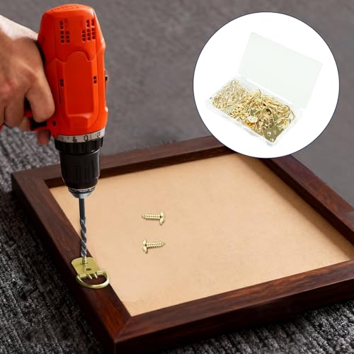 D-Ring Picture Hangers Kit, 40 Single Hole & 20 Double Hole Hangers with 80 Screws, 50 lb Load Heavy Duty Picture Hanging Hardware for Picture Frame Mirrors Canvas (Gold) - size: Gold