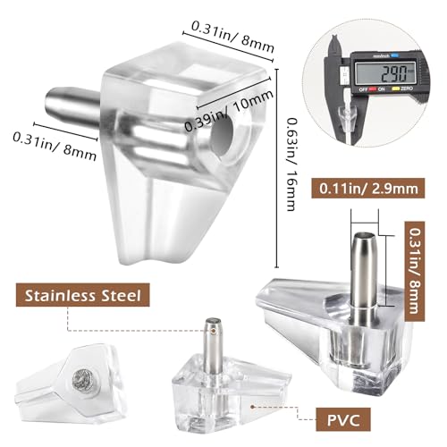 50 Pcs Shelf Support Pegs, Clear Plastic Cabinet Shelf Pegs, 2.9mm Small Shelf Pins for Cabinets Without Preset Shelf Holes Require Self-Drilling