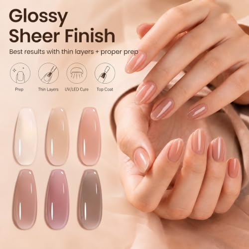 Beetles Nude Gel Nail Polish Set, 6 Colors Neutral Nude Jelly - color: 0-0-0-Dusky Mocha