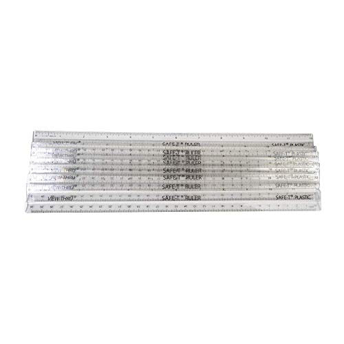 hand2mind Clear 12” Safe-T Plastic Ruler Set, Safety Ruler with Inches, Centimeters, and Millimeters, Semi-Flexible Ruler for Kids, Rulers Bulk for Classroom, School Supplies for Teachers (Set of 24)