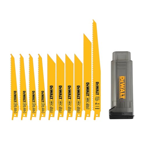 DEWALT Reciprocating Saw Blades, 10 Piece Bi-Metal Combination Set with Case, Various Sizes 6 In to 9 In, Longer Life (DW4898)