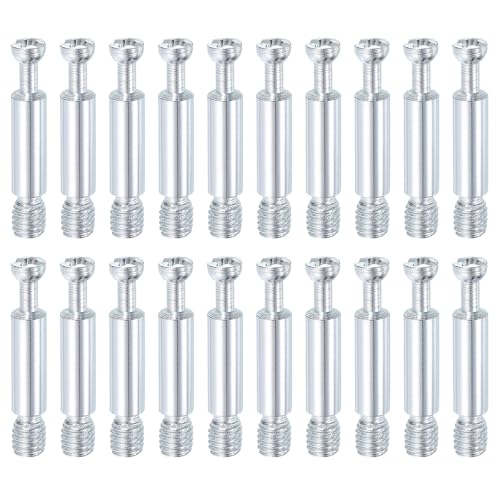 uxcell 45Pcs 35mm Furniture Connecting Fittings, Thread Bolts Dowels Screws, Metal Dowel Fitting Fasteners for Cabinet Drawer and Wardrobe Furniture, Silver - size: 35mm