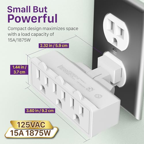 Fosmon 3 Outlet Adapter, 3 Way Rotating Outlet Plug Adapter, Swivel Plug Outlet 90 Degree Right Angle Plug Adapter, 3 Way Rotating Wall Extender - style: 3 Pack