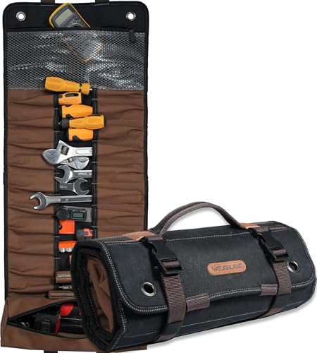 WELKINLAND 23-Pocket Canvas Tool Roll, Heavy-Duty 15L-Large Tool Wrap Roll