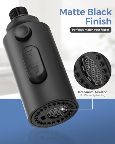 Pull Down Faucet Sprayer Head Replacement, Black 3 Function Pull Out Spray Head Nozzle with 9 Adapters for Kitchen Sink Faucet, American Standard for Moen Kohler Delta G1/2 Male Connector - color: Black