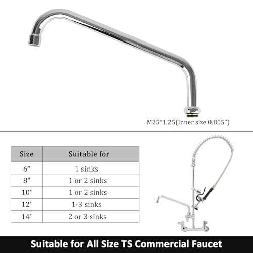 Brass Swivel Swing Nozzle Spout Replacement Kit for Most T and S Commercial Kitchen Sink Faucet, 12" Spout Reach with MAX 2.2 GPM Aerator