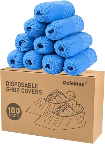 Shoe Covers Disposable for Indoor - 100 Pack Blue Boot Covers, Disposable Shoe Covers Non-slip, Booties for Shoe Covers Fits Up To 11 US Men and 12 US Women, Non-Woven Fabric - size: Blue Set of 100(L)