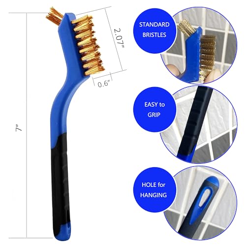 Wire Brush Set (3-Pack) 7-Inch Curved Handle for Precision Cleaning - color: 3 PCS BLUE