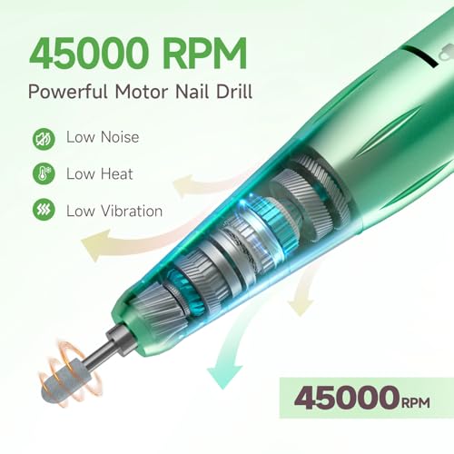 Professional Nail Drill, 45000RPM Rechargeable Electric File,Soft Green - color: Fresh Green
