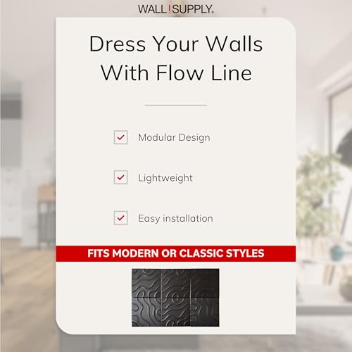 Wall!Supply 3D Flow Line Wall Panels, 12-Pack, Black - color: Black, style: Flow Line
