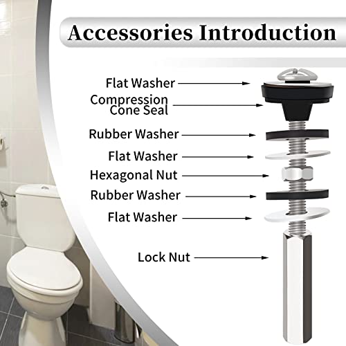 Universal Toilet Tank to Bowl Bolts Kit, Heavy Duty Toilet Bolts, Waterproof Stainless and Rubber Washers Gaskets with Extra Long Nut Screw for Fastening (Silver) (2, Long) - size: Long