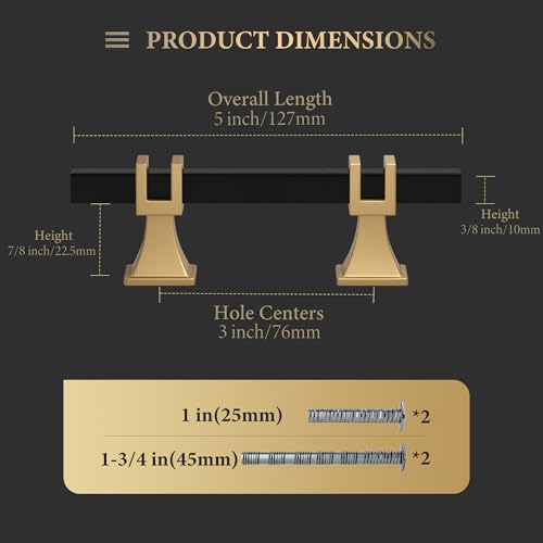Haliwu 10 Pack 3 Inch Black and Gold Cabinet Pulls Zinc Kitchen Handles - color: Black & Matte Gold, size: Hole Center Spacing：76mm (3 inch)
